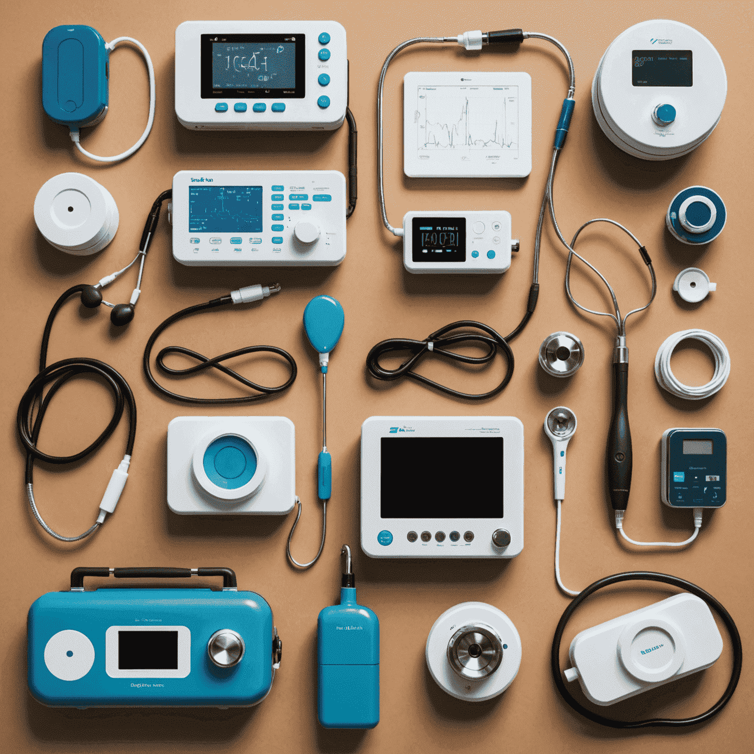 A collage of various innovative medical devices developed in South Africa, including a portable ECG machine, a low-cost ventilator, and a digital stethoscope