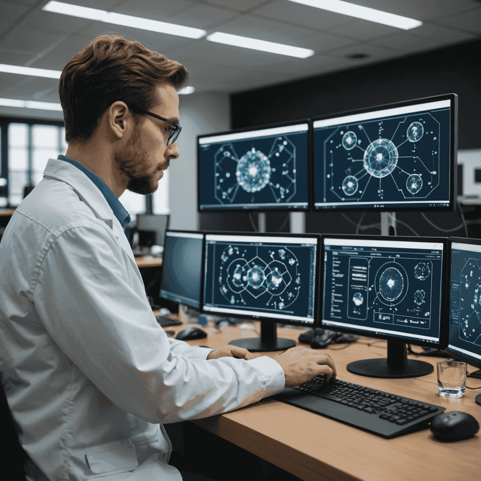 Researchers at the University of the Witwatersrand using advanced AI systems and large displays to analyze molecular structures for drug discovery